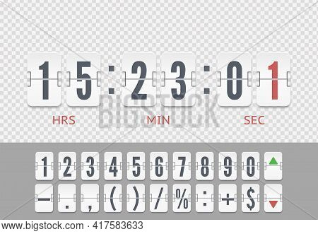 Vintage Symbols Time Meter Vector Template. White Analog Countdown Font. Flip Numbers Font Time Coun