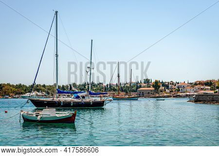 The Port And The Old Shipyard In Spetses, Greece. Spetches Is A Picturesque Small Island In Saronic 
