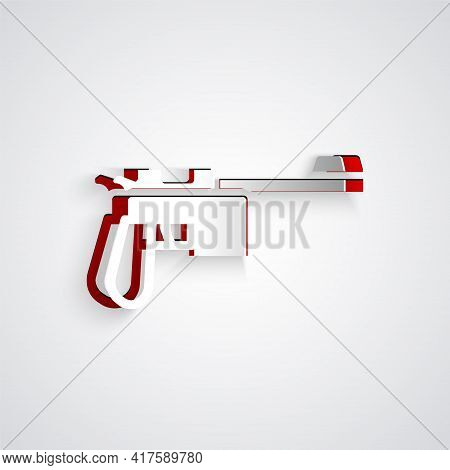 Paper Cut Mauser Gun Icon Isolated On Grey Background. Mauser C96 Is A Semi-automatic Pistol. Paper 