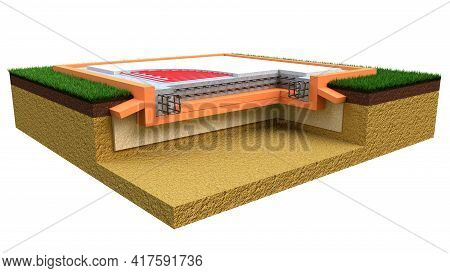 Heated Reinforced Concrete Slab Base - Isolated Digital Industrial 3d Rendering