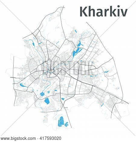 Kharkiv Map. Detailed Map Of Kharkiv City Administrative Area. Cityscape Panorama. Royalty Free Vect