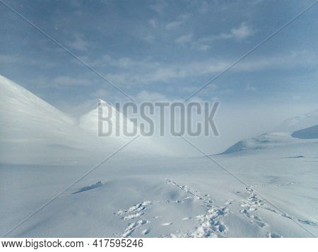 Snowy Winter Landscape Of Sarek National Park In Swedish Lappland