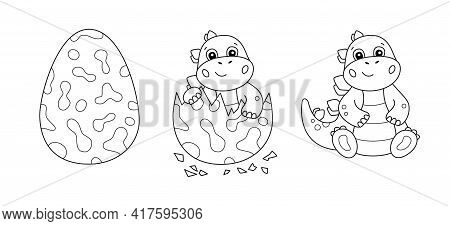 Dinosaur Egg And Cute Little Dinosaur For Kid Coloring Book. Baby Stegosaurus. Children Puzzle Game.