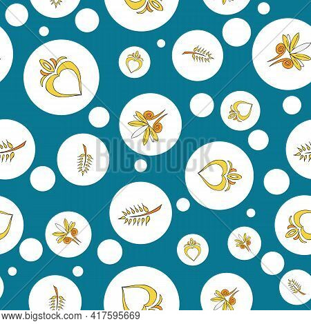 Vector Allports Blue Background Brittany Celtic, Breton Trational Folklore Symbols Seamless Pattern.