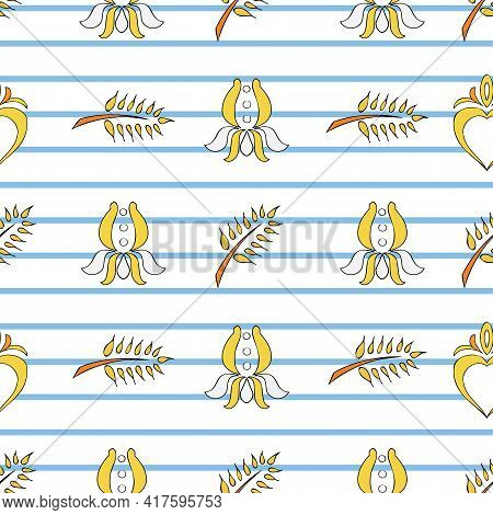 Vector White Background Blue Stripes Lines, Brittany Celtic, Breton Trational Folklore Symbols Seaml