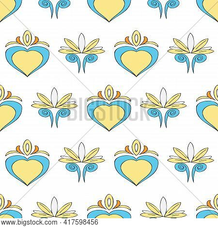 Vector White Background Brittany Celtic, Breton Trational Folklore Symbols Seamless Pattern. Seamles