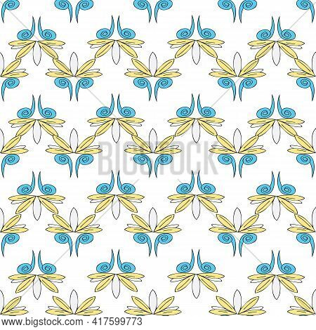 Vector White Background Brittany Celtic, Breton Trational Folklore Symbols Seamless Pattern. Seamles