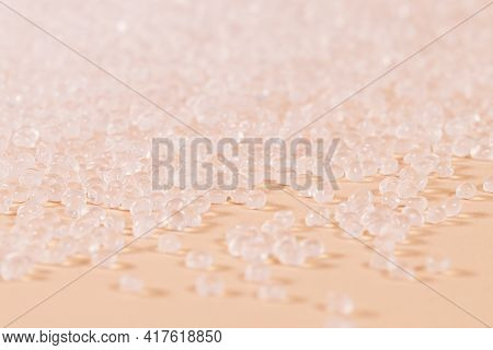 Set Of Polypropylene Raw Material In White Balls.