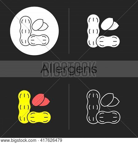 Peanut Dark Theme Icon. Nut For Nourishment. Nutrient Diet, Food Ingredient. Common Allergen, Cause 