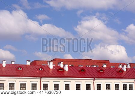 Red Roofs Against The Blue Sky, City Center In Minsk, Belarus