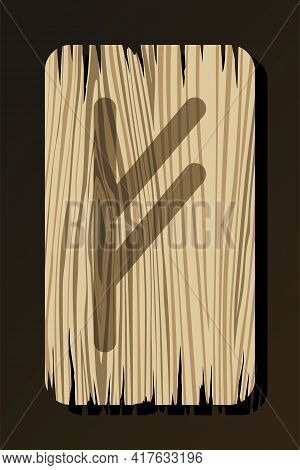 Old Wooden Rune Of Fehu On A White Background In Vector