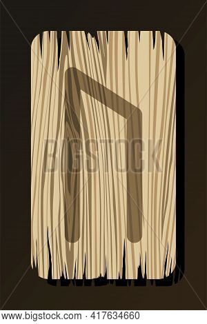 Old Wooden Rune Of Uruz On A White Background In Vector