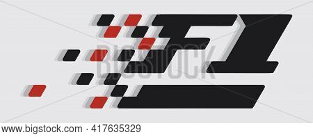 F1 Formula Sign In Black And Red Colors On Gray Background. Vector Print Illustration. Vector Illust