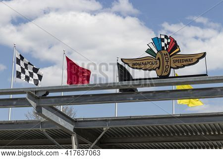 Indianapolis - Circa April 2021: Indianapolis Motor Speedway Gate 1 Entrance With Racing Flags. Ims 