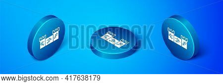 Isometric Great Wall Of China Icon Isolated On Blue Background. Blue Circle Button. Vector