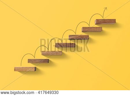 Step By Step To Grow Your Business, Business Success Or Career Path Success Concept. Wooden Blocks A