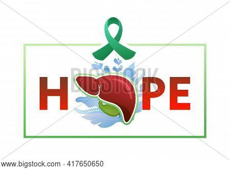 Conceptual Medical Banner Landing Page, Liver Disease, Cancer Hope And Support Ribbon Nephritic On W