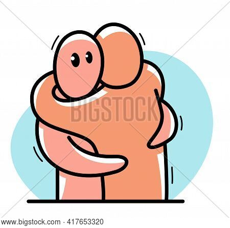 Two Funny Cartoon Men Hugging Each Other Funny Cartoon Flat Style Vector Illustration Isolated, Frie