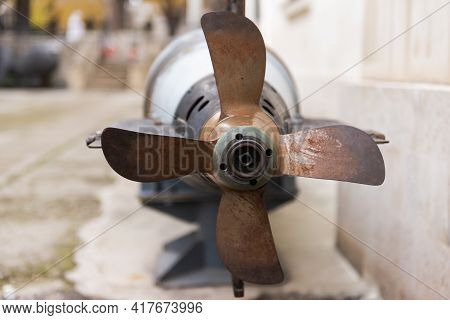 Propellers On The Stern Of The Torpedo. Four-bladed Propeller On An Old Soviet Torpedo.