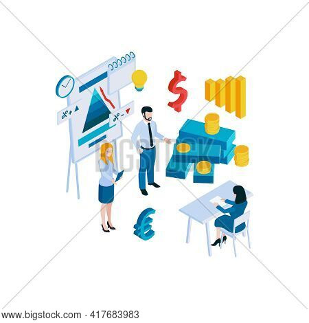 Isometric Inverstment Team Work Composition With Human Characters 3d Vector Illustration