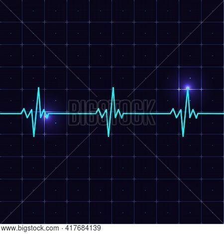 Heart Beat Cardiogramm. Heart Pulse With Realistic Screen And Light Effect. Vector Illustration