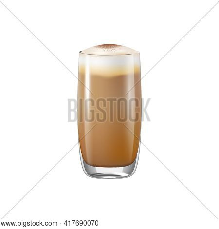 Coffee Drinks Realistic Composition With Transparent Glass With Coffee Vector Illustration