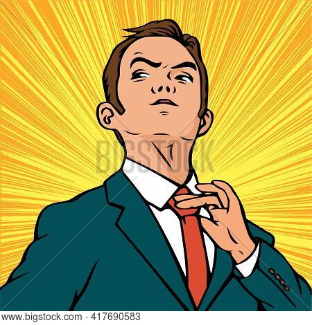 Portrait Of A Young Ambitious Businessman. A Man In A Business Suit And Tie. Vector Pop Art Retro Il