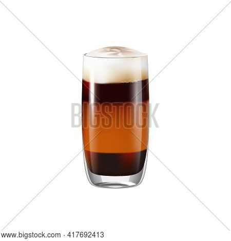 Coffee Drinks Realistic Composition With Transparent Glass With Coffee Vector Illustration