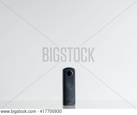 Paris, France - Jul 30, 2017: New 360-degree Camera Ricoh Theta V 4k Camera Used To Capture Virtual 