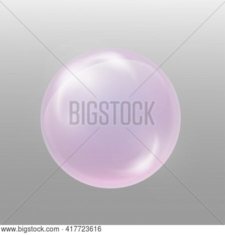 Pink Water Soap Bubble. Element For Design Washing Powder, Shampoo, Skin Cosmetics. Isolated On Grey