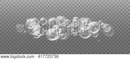 Realistic Transparent Soap Foam. Bubbles Of Soapy Water. Isolated On A Transparent Background.