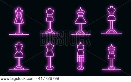 Mannequin Icons Set. Outline Set Of Mannequin Vector Icons Neon Color On Black