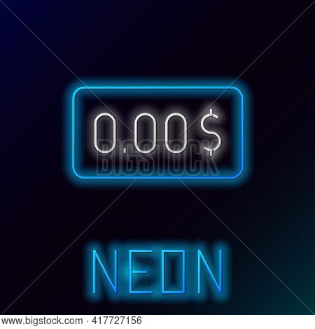 Glowing Neon Line Zero Cost Icon Isolated On Black Background. Empty Bank Account. Colorful Outline 