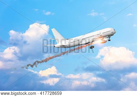 Airplane Explosion With Engine On Fire During Take Off