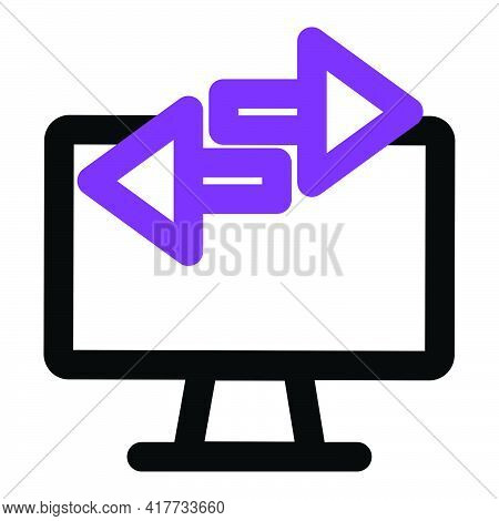 Computer Icon. Computer With Data Transfer. Outline Vector Icon. Can Use For, Icon Design Element,ui