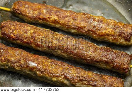 Roast Meat On A Cooking Pan Lyulya Kebab