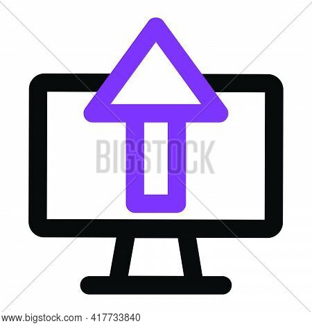 Computer Icon. Computer With Upload. Outline Vector Icon. Can Use For, Icon Design Element,ui, Web, 