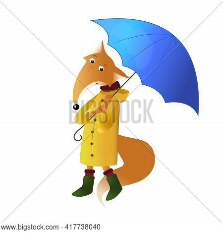 Vector Illustration Of A Cute Fox With An Umbrella