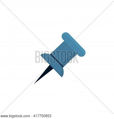 Blue Push Pin. Needle For Fixation Memo On Board. Vector Illustration Isolated On White Background.