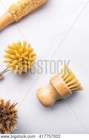 Eco Friendly Plant Based Cleaning Brush Set, Bamboo Kitchen Scrub Brush Set Of 4. Zero Waste Food Cl