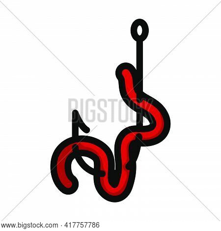 Icon Of Worm On Hook. Editable Bold Outline With Color Fill Design. Vector Illustration.