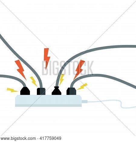 Electrical Circuit. Shock, Red Lightning And Yellow Sparks From The Outlet. Connector And Plug. Syst