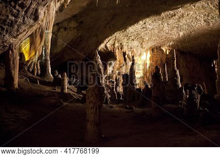 Postojna / Slovenia - December 9, 2017: World Famous Cave Postojna With Stalactites And Stalagmites,