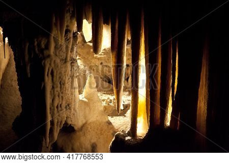 Postojna / Slovenia - December 9, 2017: World Famous Cave Postojna With Stalactites And Stalagmites,