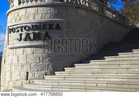Postojna / Slovenia - December 9, 2017: The Stairs To Postojna Cave, Slovenia