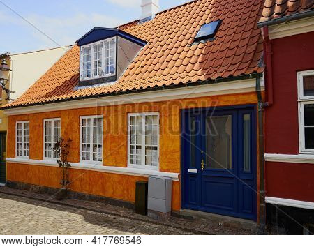 Beautiful Picturesque Small Street Street With Old Houses In Tourist Attraction Port City Of Faaborg