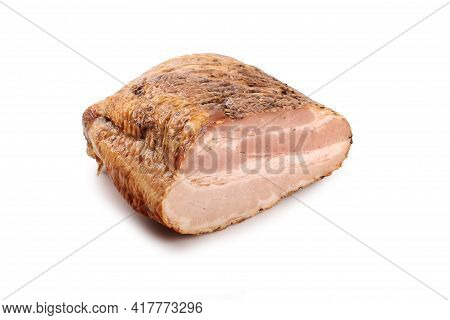 Roasted Loin, Pork Neck With Herbs And , In One Piece With Visible Cross Section, Isolated On White 