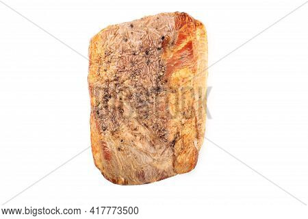 Top View Of Loin, Pork Neck, Roasted In One Piece With Herbs And , Isolated On White Background. A H