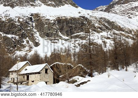 Devero Park ( Verbano-cusio-ossola ), Italy - January 15, 2017: Alpe Devero Park Landscape, Ossola V