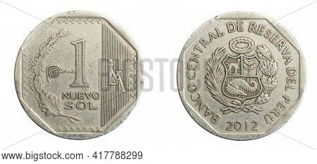 Peru One Sol Coin On White Isolated Background